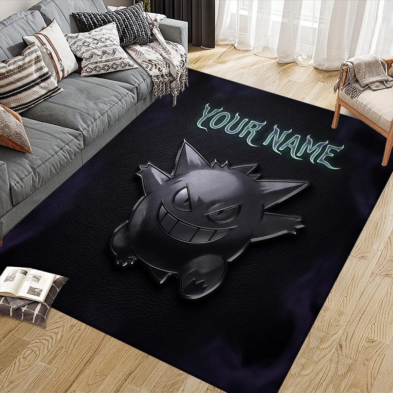 Custom Name,Gengar Home Sofa Decoration for Living Room & Bedroom, Non‑Slip Play Flannel Floor Mat for Game Room