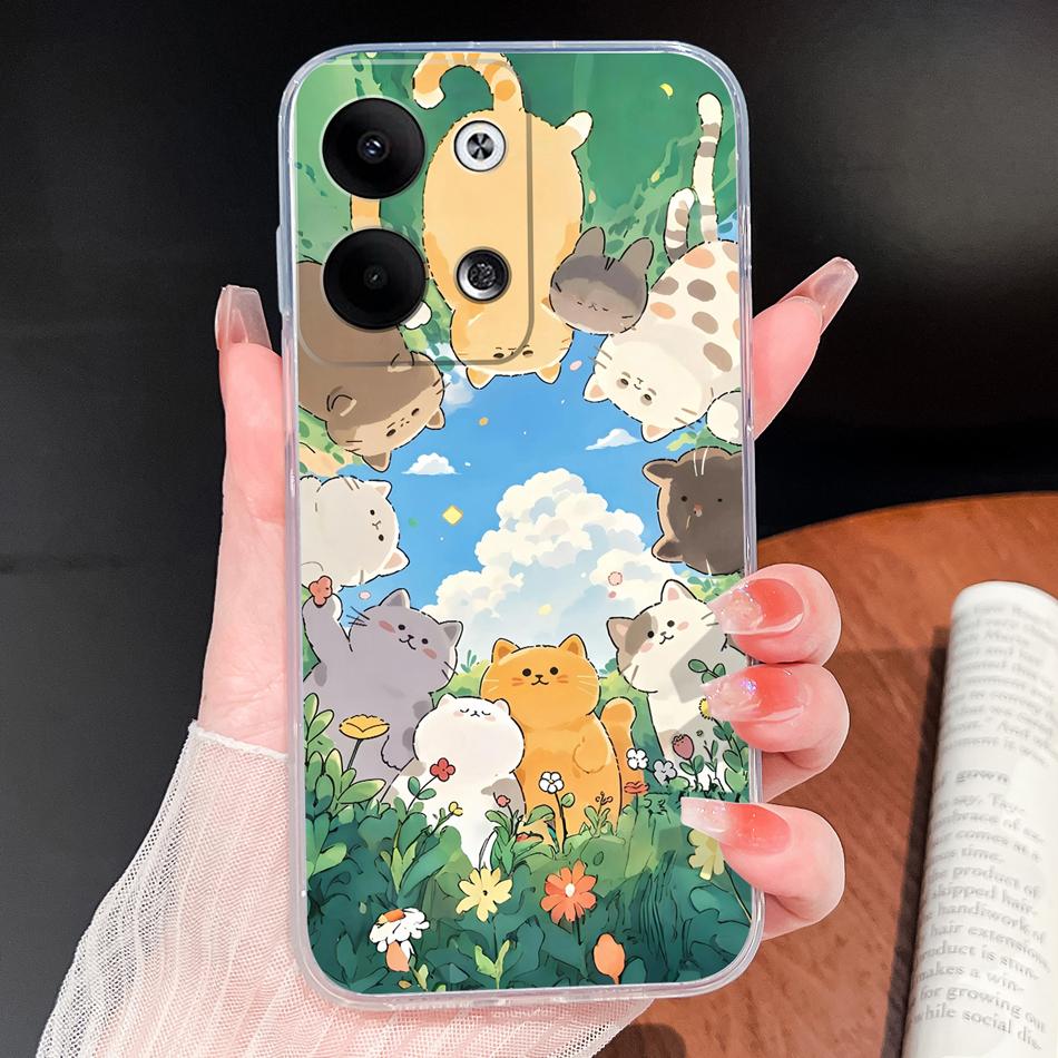 Чехол для телефона Oppo Reno 9 Pro Plus 5G Милый Мультяшный Мягкий ТПУ Прозрачный Силикон Легкая Задняя Крышка Для Oppo Reno9 Funda