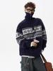 Мужской рождественский кардиган-свитер с жаккардовым узором Fair Isle, с молнией до середины и воротником-стойкой