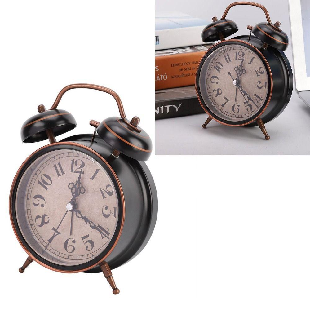 Silent Movement Desktop Clock Black&Gold Ringing Alarm Clock Retro Alarm Clock  Dormtory