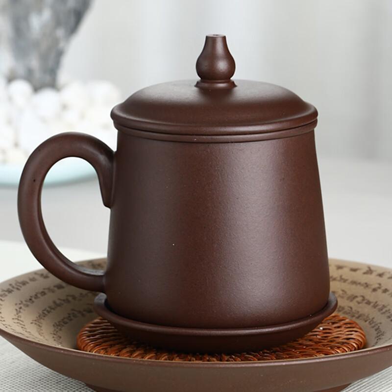 Junlixuan Zisha Cup Set, Yixing Handmade Tea Cups with Filter, Tea-Water Separation Four-Piece Gift Box Set, Gentleman Cups 420ml