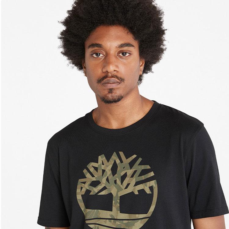 Timberland Pattern Fireworks Outdoor Comfortable Casual Crew Neck Pullover Short Sleeve Drop Shoulder T-Shirt Men T-Shirt Black A6DVK-001