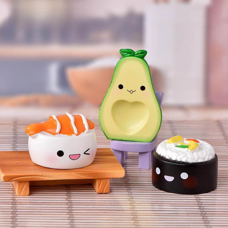 Charming Resin Craft Cartoon Avocado Sushi Figurines Adorable Miniature Ornaments