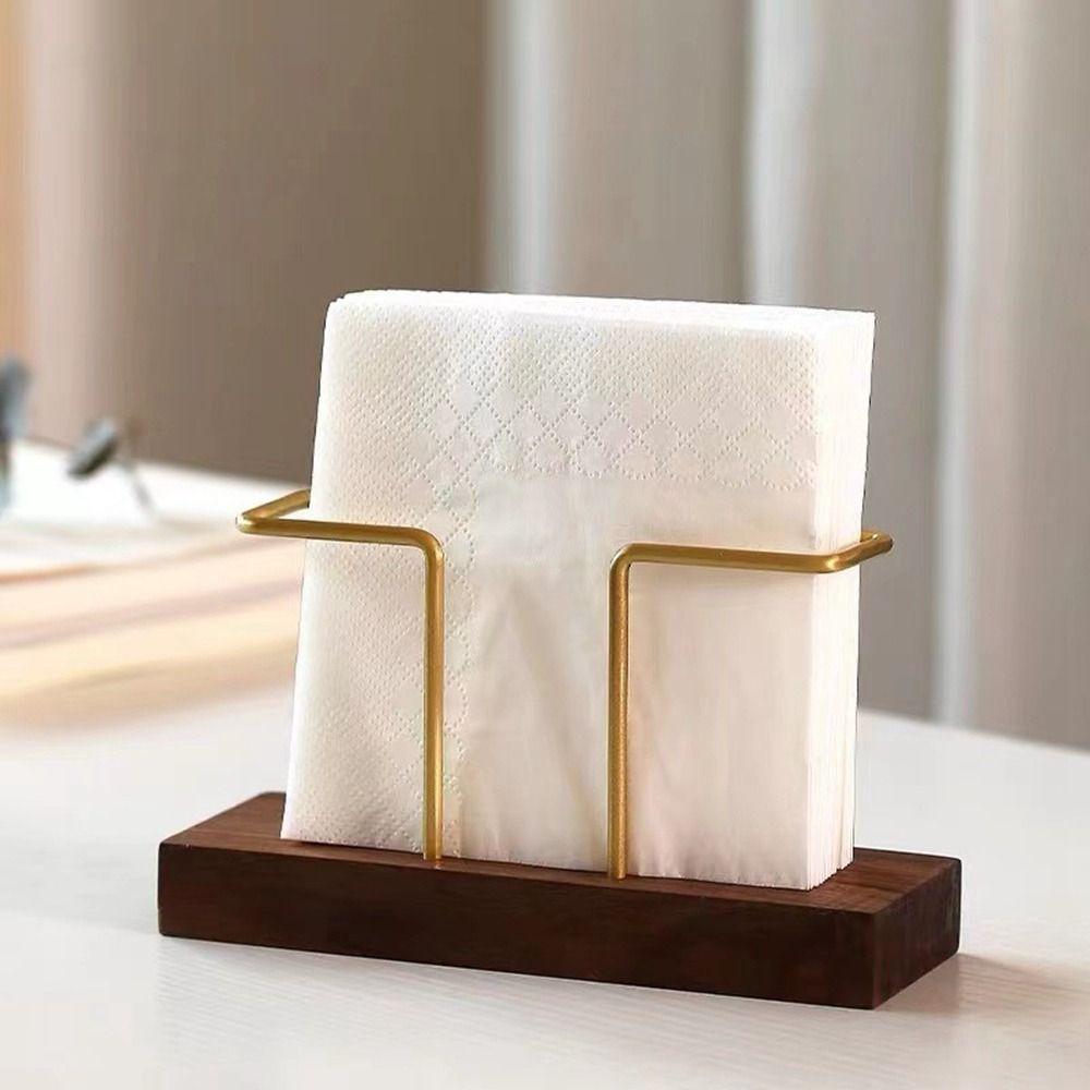 Metal Napkin Holder Multi-use Vertical Gold Tissue Box with Toothpick Case Wooden Tissue Dispenser Home