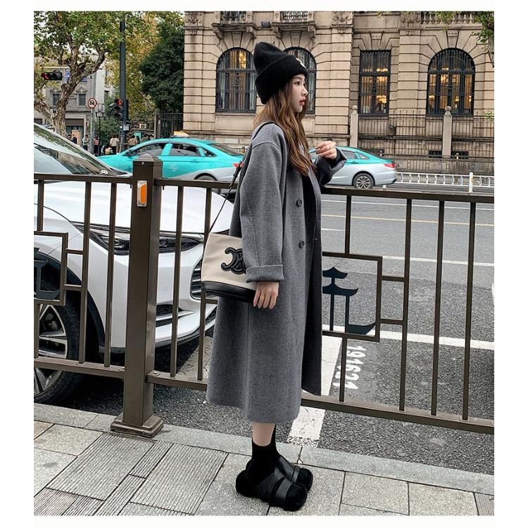 Шикарное и теплое розовое шерстяное пальто для женщин свободного кроя средней длины в корейском стиле