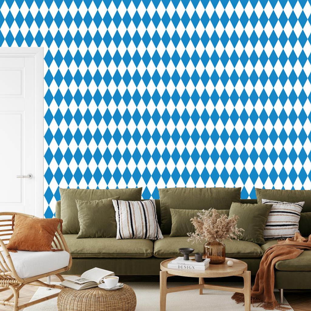 Harlequin Rhombus Wallpaper Azure and White for Living Room and Bedroom 50x1000
