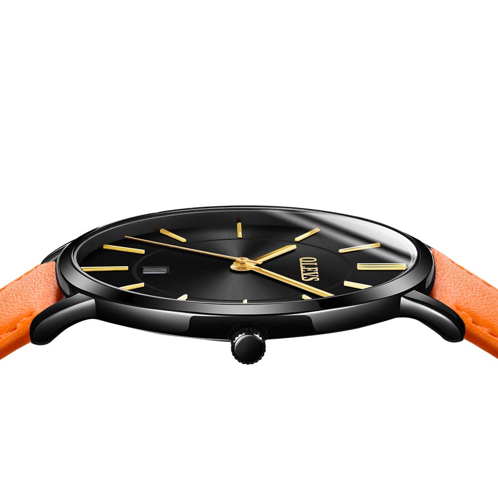 OLEVS Men's Watch, Stylish Ultra-Thin Leather Strap, Quartz Movement, Analog, Date Display, for Men