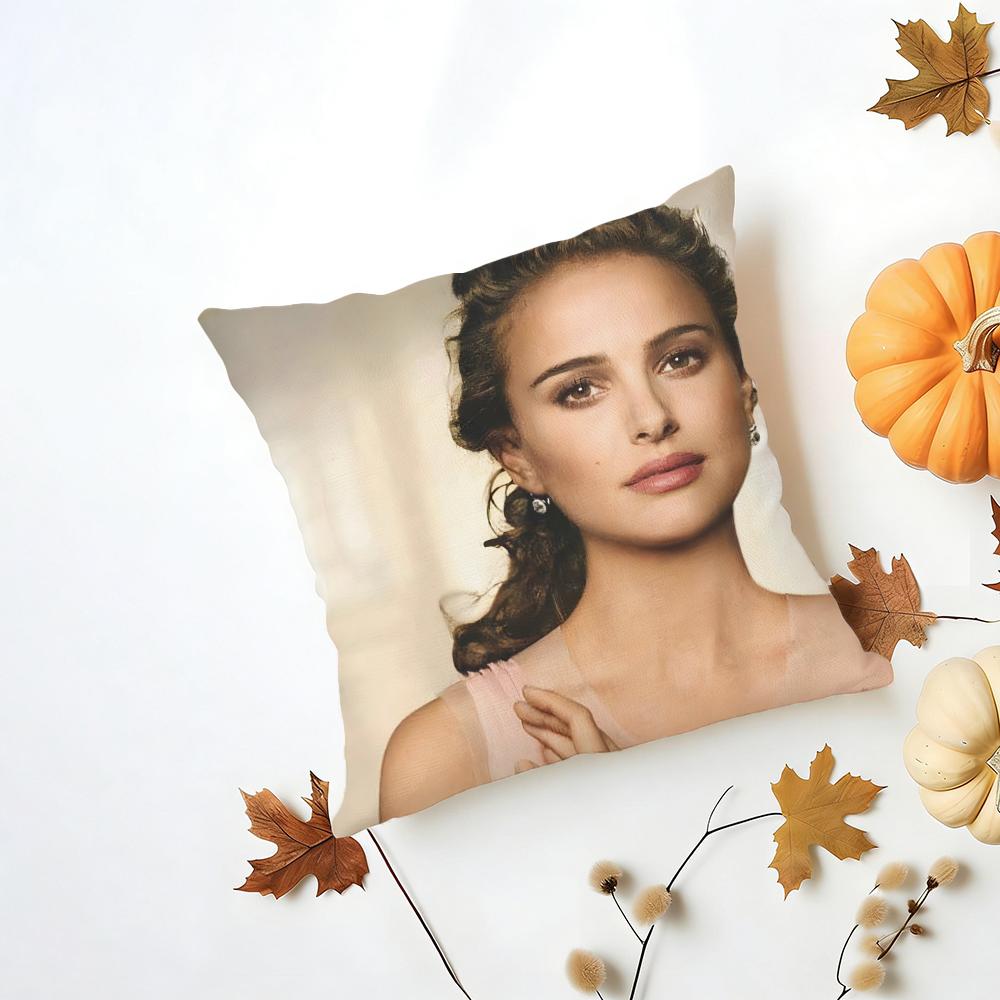 NNatalie Portman Cushion Cover Washable Linen Pillowcase Soft  for Daily Sofa Bed Home Room Decor