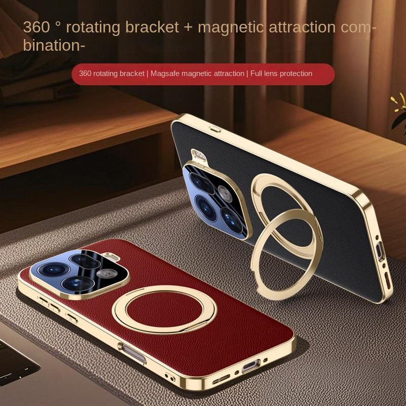 Rotatable Metal Magnetic Bracket Holder Lens film protection Case For OPPO Find X9 Pro find x9 Slim Leather Cover