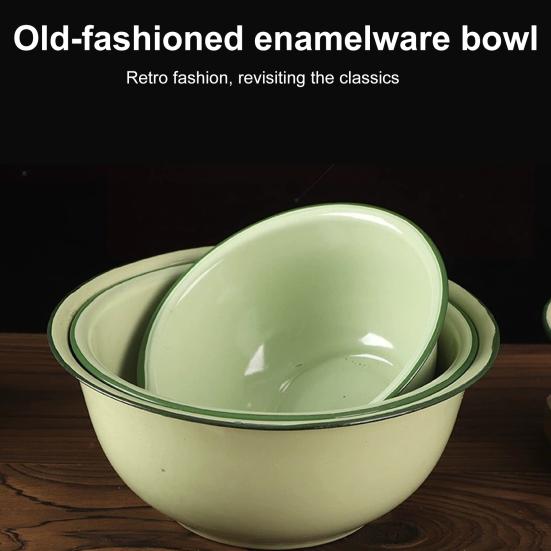Yousheng Vintage Enamel Deep Soup Bowl Thickened Retro Rice Noodle Container Dishwasher Safe Serving Pot for Hot Meals