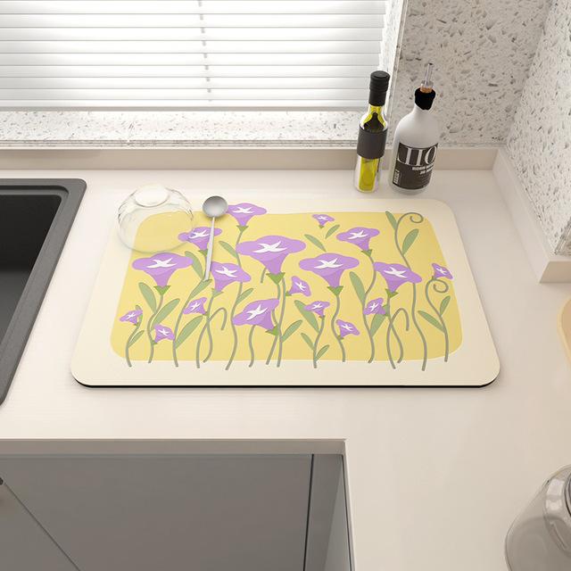 Подставка для столовых приборов с цветочным принтом, супер впитывающий кухонный коврик для сушки, быстросохнущий коврик, дренажные подушечки для ванной комнаты, кухонные аксессуары