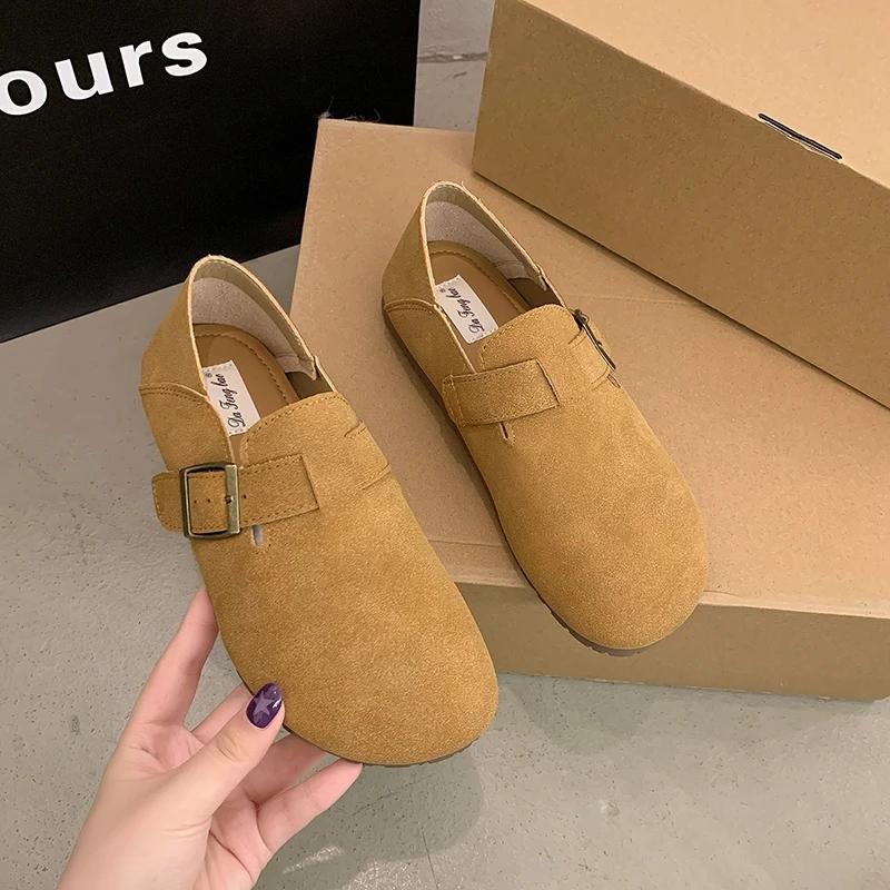 Fashion Brown Flat Shoes for Women Retro Spring and Autumn 2024 New Loafers Shoes Non-slip Fashion Soft Sole Shoes Size 35-40
