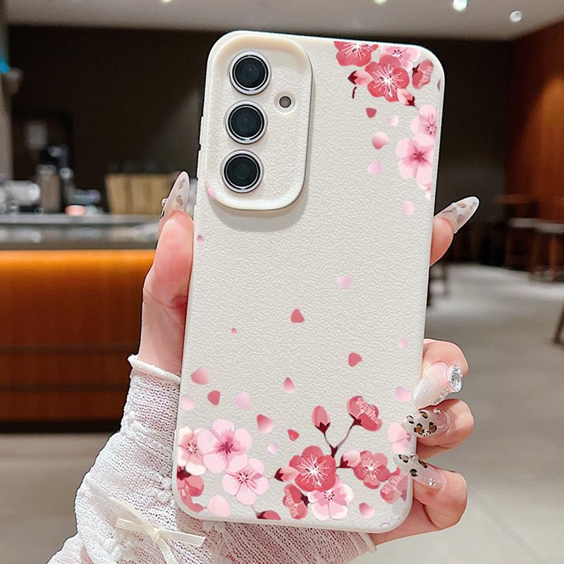 Для Samsung S25 Ultra S24 FE S23 S22 A56 A36 A16 A15 A55 чехол с рисунком в виде цветка сакуры тонкий мягкий чехол из ТПУ с текстурой из кожи противоударный матовый чехол для телефона