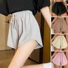 Summer Women Shorts Drawstring High Elastic Waist Loose Hem Plus Size Pocketed Pure Color A-line Thin Casual Sport Homewear Short Pants