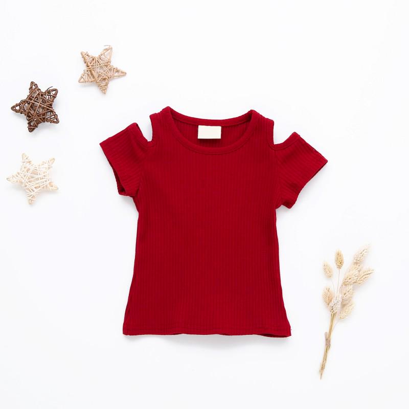 Summer Baby Girls Candy Color Screw Thread T-shirt Off-shoulder Cotton Tops