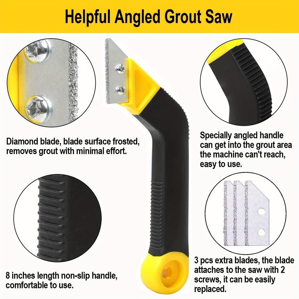 Пила для затирки швов плитки Инструмент для удаления затирки, ручная пила для затирки швов угловой конструкции с 10 алмазными лезвиями для чистки плитки, удаления краски