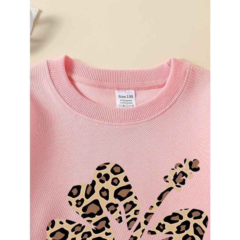 Leopard Print Flower Design 2026 New Girls' Long-sleeve Casual Crewneck Sweatshirt, Suitable for Outdoor Sports and