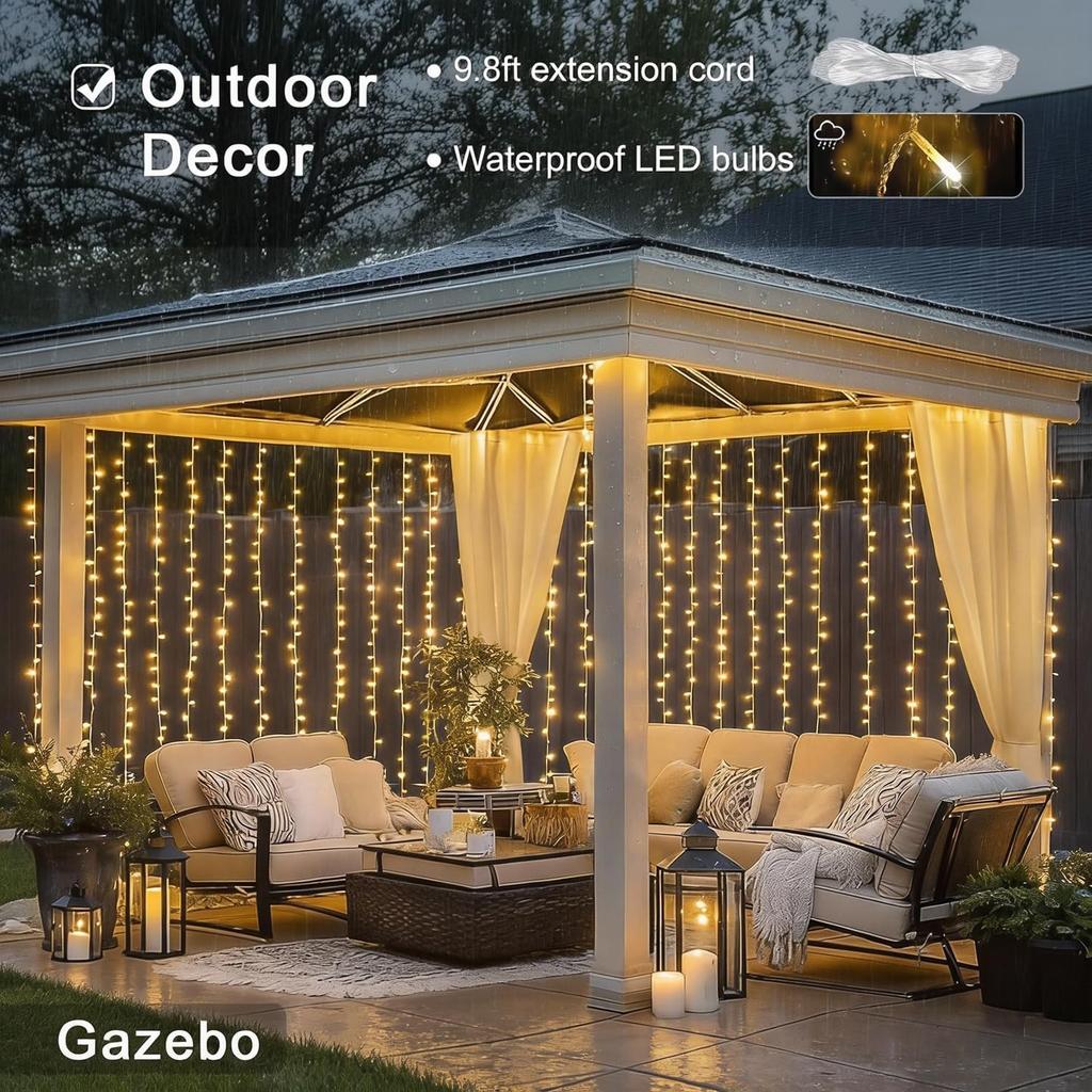 JMEXSUSS 300 LED Remote Control Curtain Lights, Plug in Fairy Curtain Lights Outdoor, Window Wall Hanging String Lights for Bedroom Indoor Dorm
