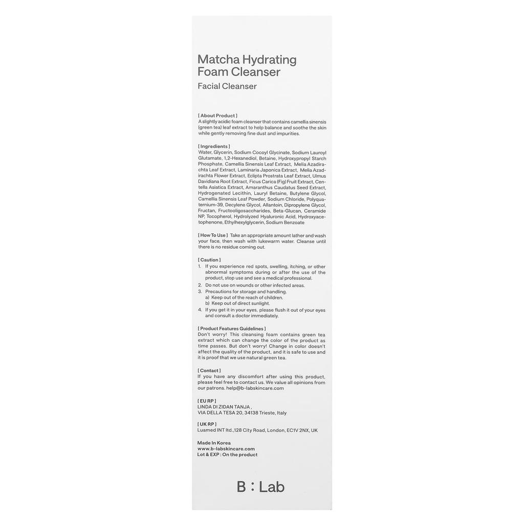 B_Lab, Perfect Balance, Matcha Hydrating Foam Cleanser, 120Ml(4.1Fl Oz)