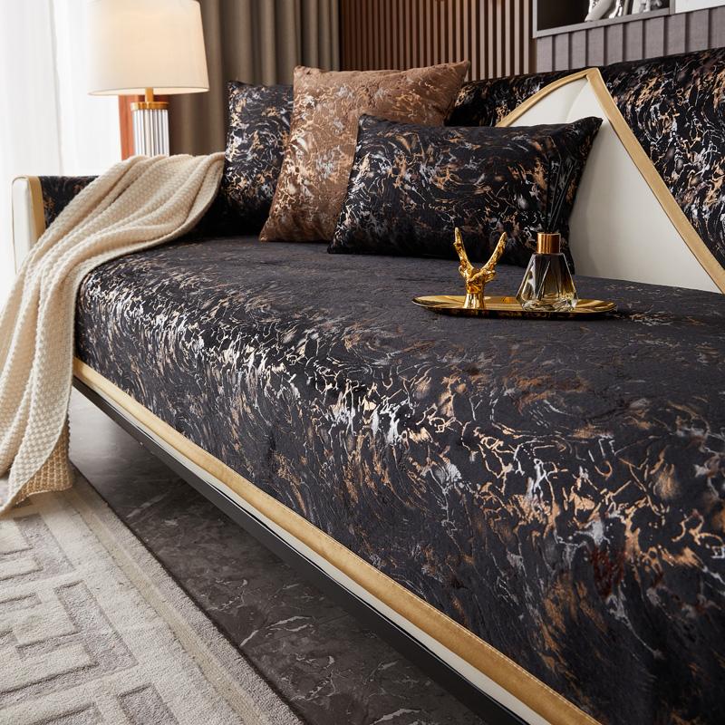 Gilded Pattern Dutch Velvet Sofa Covers Sofas Towel Anti-slip Couch Protector Slipcover Sofa Blanket for Living Room Yellow Edge
