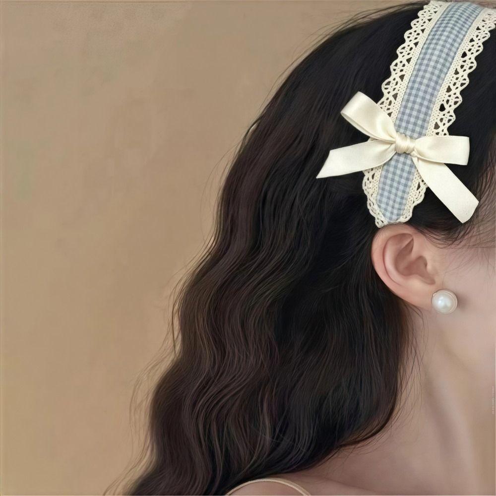 Non-slip Lace Bow Headband Elegant Hair Hoop Korean Fairy Headwear  For Women Girls Makeup