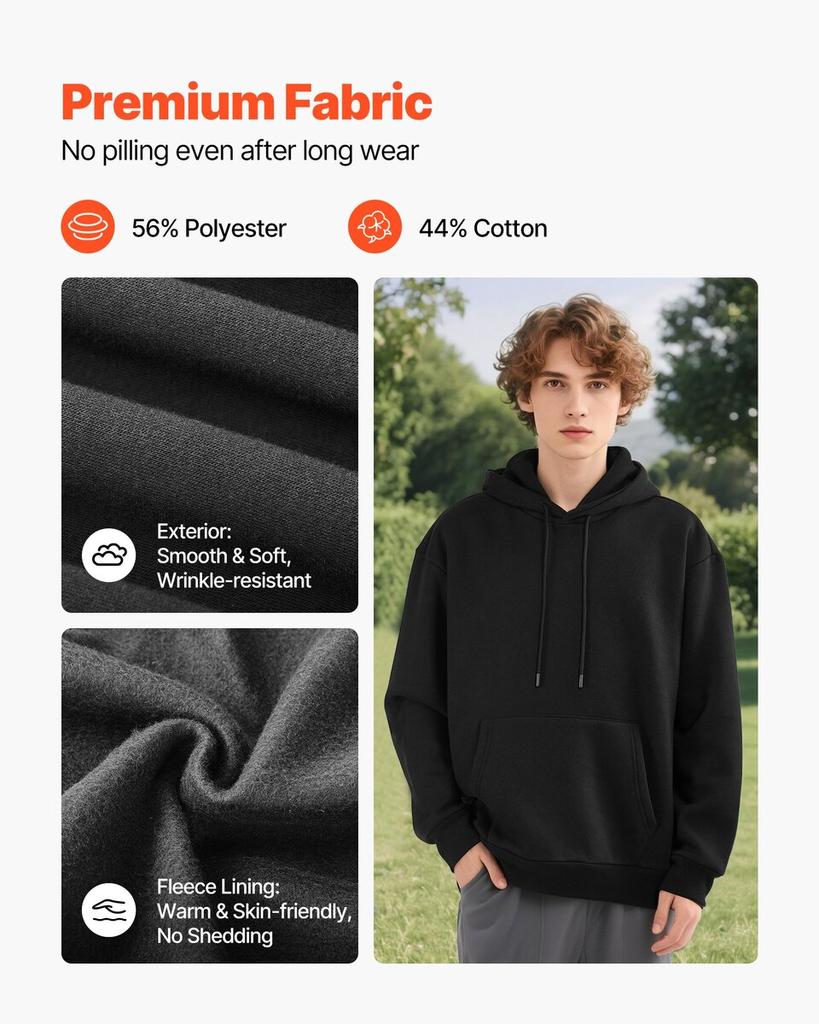 Women Pullover Hoodie, Medium Size, Fleece Long Sleeve Comfy Casual Basic Pullover Hooded Sweatshirt, Warm & Skin-friendly, Practical & Trendy, Black