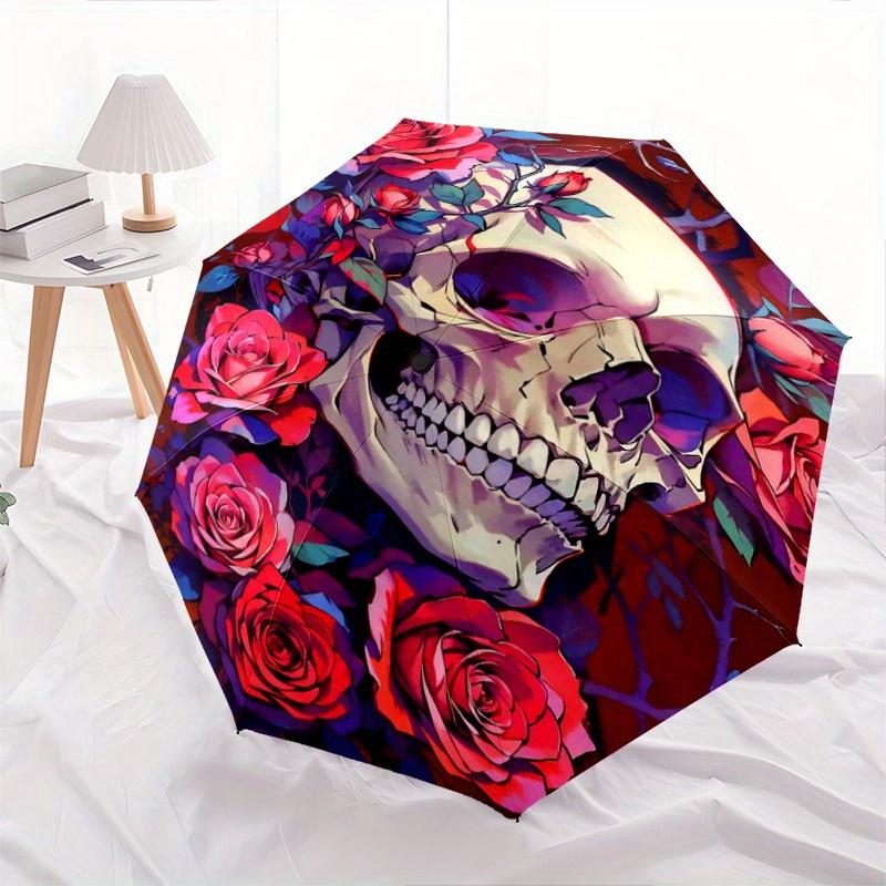 1pc Skull and Roses Automatic Opening and Closing Umbrella - Small Umbrella Suitable for Various Occasions N081