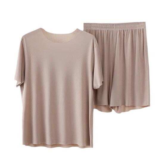 Комплект из 2 предметов: мужская пижама, футболка с коротким рукавом и круглым вырезом, эластичный пояс, шорты, комплект, однотонная домашняя одежда, костюм