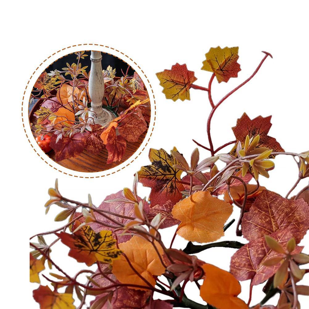 Fall Candle Ring 9.8Inch Maple Leaves Harvest Day Wreath Ring Holder Small Wreath Pillar Candle Holder Farmhouse Wreath Festival