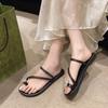 Летние новые босоножки 2025 года, туфли на низком каблуке, плоские туфли во французском стиле, пляжные босоножки со стразами на носке