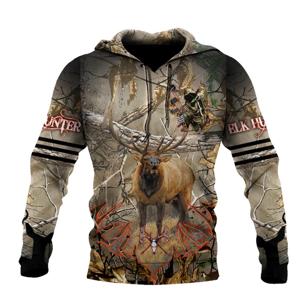 Spring Autumn Men's Fashion Hunting Loose Hoodie Large 3D Printed Animal Deer Super Large Hoodie Fashion Enthusiast