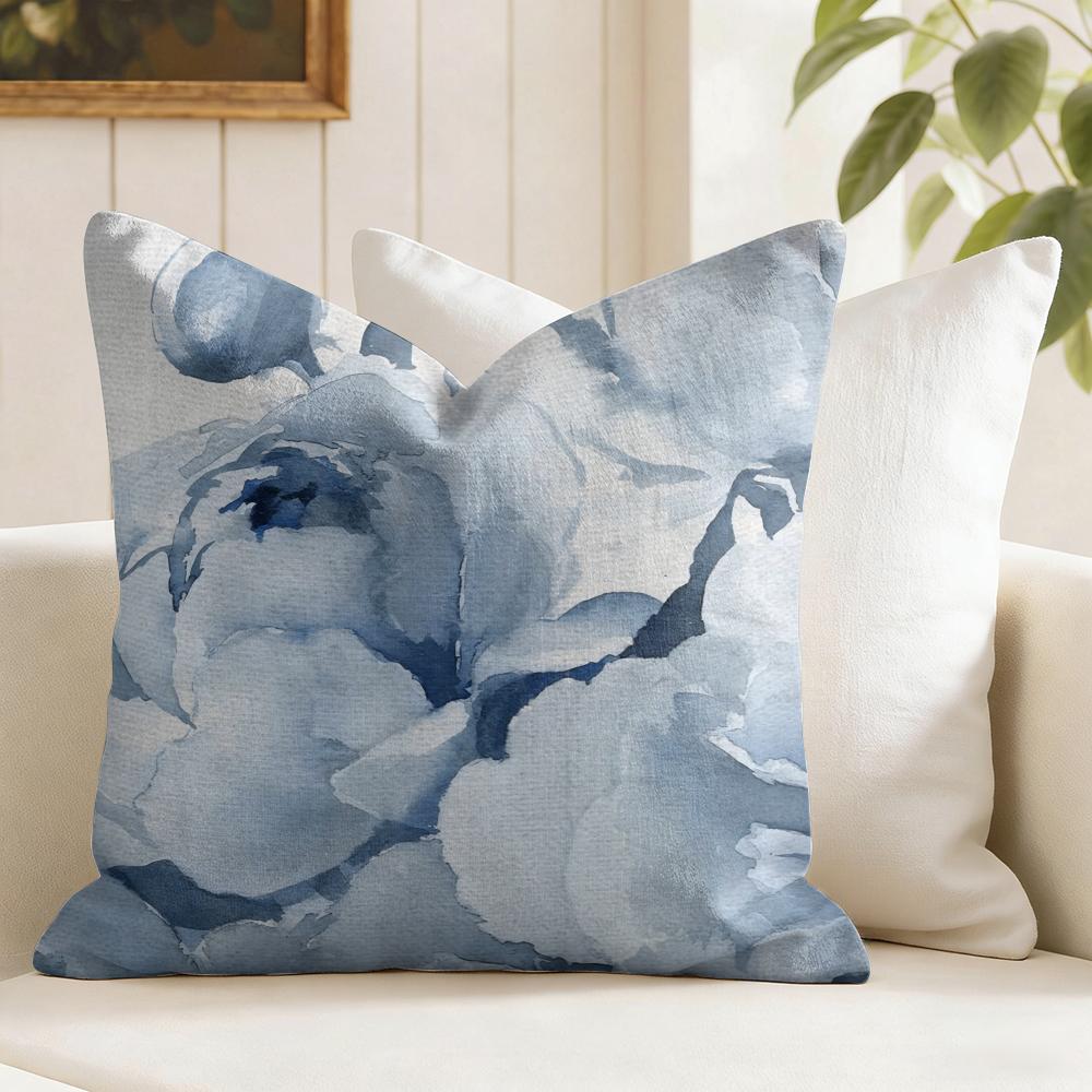 Painted Blue Creative Cushion Cover Summer Linen Pillow Case Organic Fabric Cushion Cover DoubleSided Sofa Home Decor