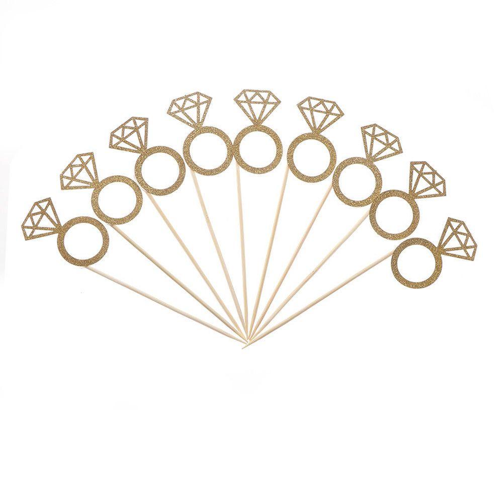 20pcs High Quality Birthday Craft Cake Decor Picks Cupcake Toppers Glitter Diamond Ring