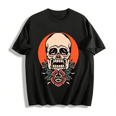 Винтажная футболка с принтом черепа и розы Streetwear Модный графический топ Хлопковая футболка