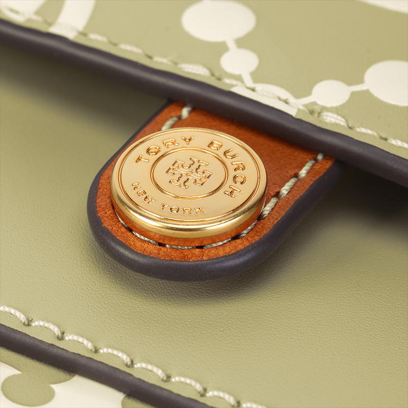Tory Burch Кошелек-кроссбоди женский с цепочкой на плечо, с магнитной застежкой, из тисненой кожи, с монограммой T и цветовыми блоками, артикул 160483-300