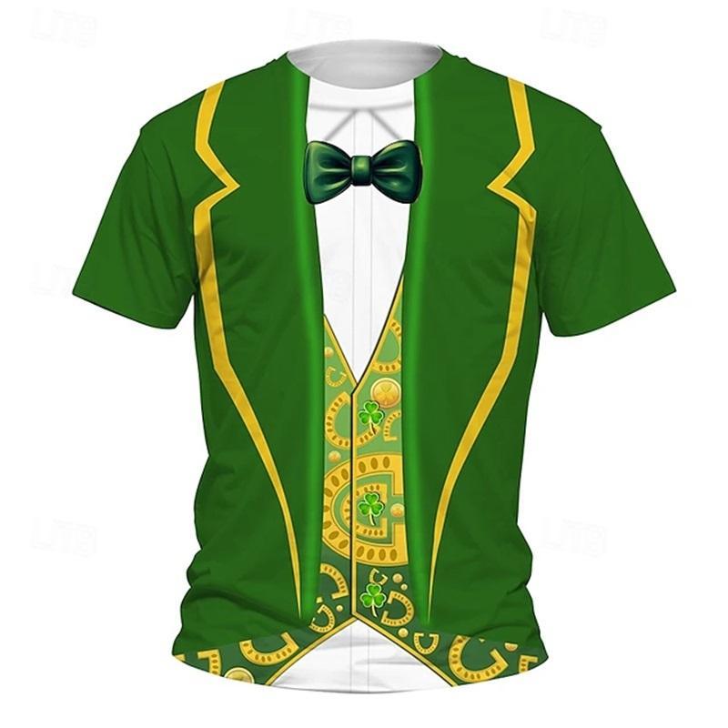 Men's St. Patrick Shamrock Tuxedo T Shirt 3D Print Short Sleeve Crew Neck Tshirts Tops New In Casual Party Holiday Funny Tshirt