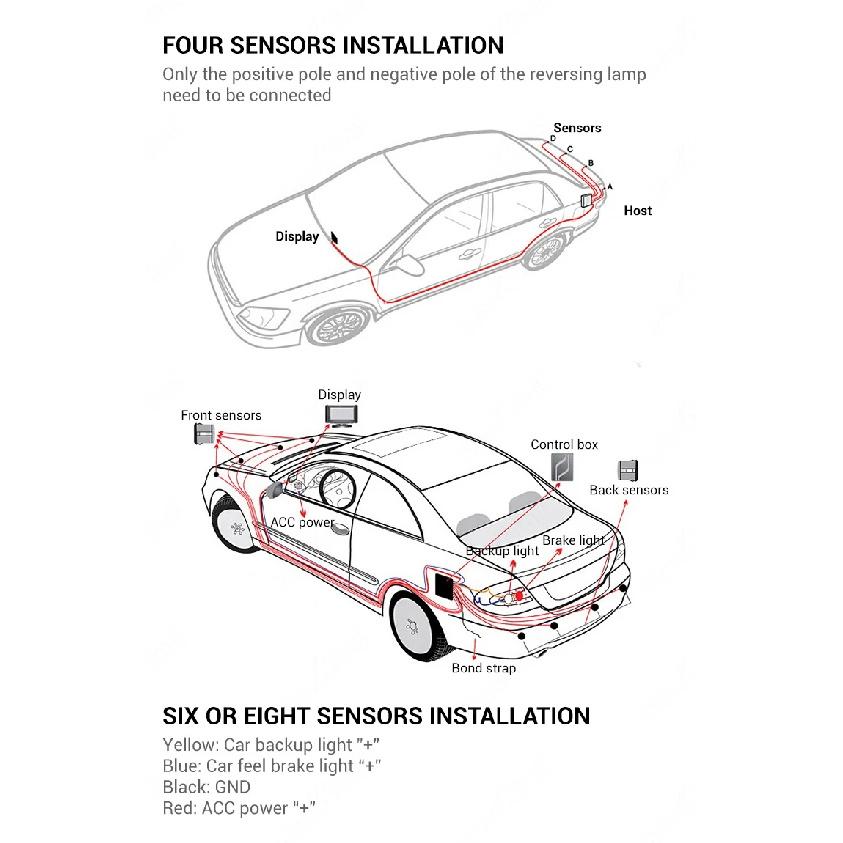 Car Reverse Radar Kit 12VDC Vehicle Parking Sensor System 4 Sensors Backup Assist System with LED Distance Display Sound Warning
