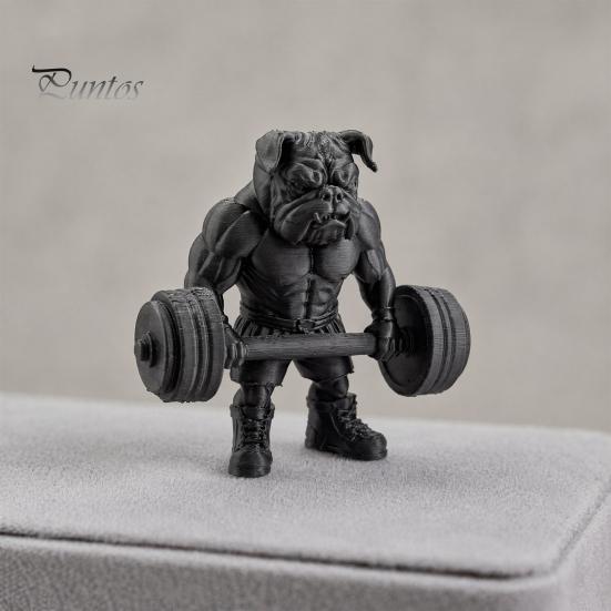Маленькая статуэтка бульдога, 3D-печатная фигурка для фитнеса, Современная мускулистая собака со штангой, Статуэтка-украшение для офиса, Черная скульптура для декора домашнего стола