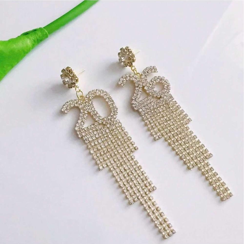 Vintage Aesthetic 2026 Stud Earrings Crystal Jewelry Rhinestone New Year Earrings Shiny Long Drop Rhinestone Earrings Girls