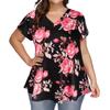 Plus Size T Shirt Summer Women 3d Floral Printed T-shirts V Neck Short Sleeve Tops Female Tees