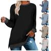 Модная повседневная женская однотонная футболка с длинными рукавами и круглым вырезом