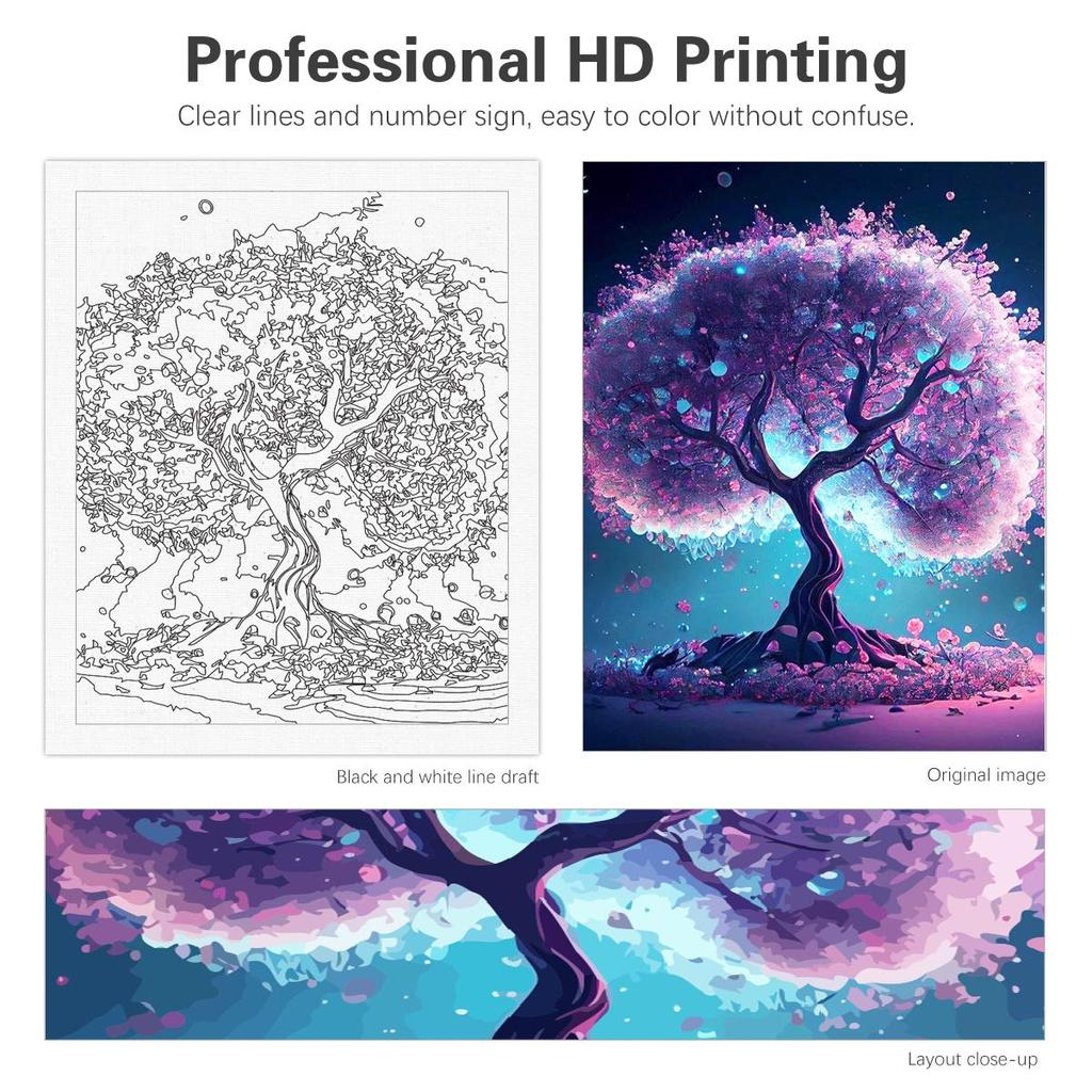 Frame Painting By Numbers For Adults Purple Tree Scenery Coloring With Numbers Starter Kits For Home Wall Art Diy Gift 40x50