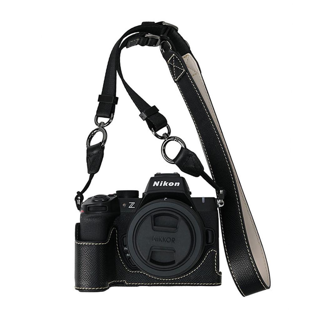 Z50II Palm Print PU Leather Camera Half Body Case for Nikon Z50II Battery Opening Bottom Cover With Neck Strap