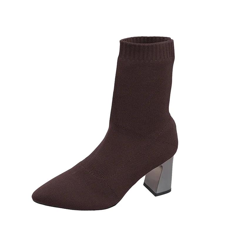 Fashion 2024 New Women's Pointed Fashion Slim Socks and Boots Casual Fashion Thick High Heel Socks and Boots