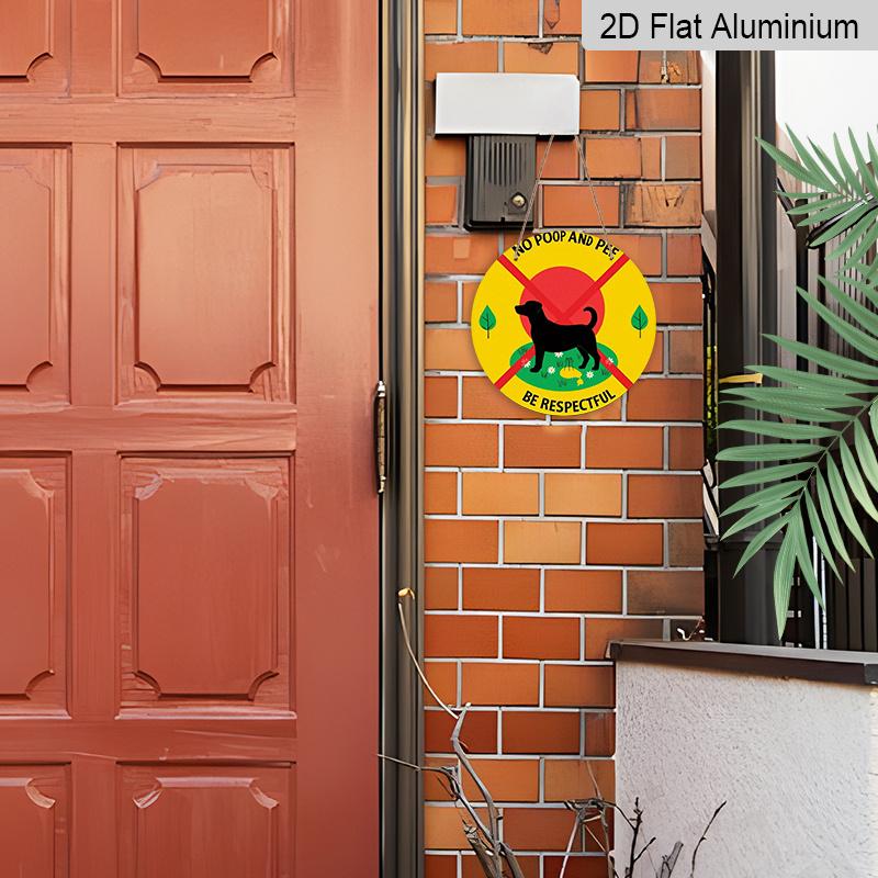 2D Flat 1pc, 8x8 in, "No Poop and Pee Be Respectful" Round Aluminum Metal Sign, Yellow with Red Border & Dog Silhouette, Ideal for Patio, Porch