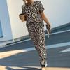 Tooxika Новый повседневный женский костюм с леопардовым принтом, топ с короткими рукавами и брюки, костюм из двух частей