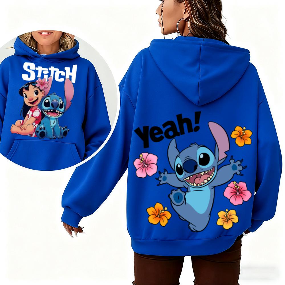 Lilo & Stitch Women's Hoodie Sweatshirt Autumn Winter Warm Top with Cute Cartoon Floral Prints for Fashion Street Casual Top