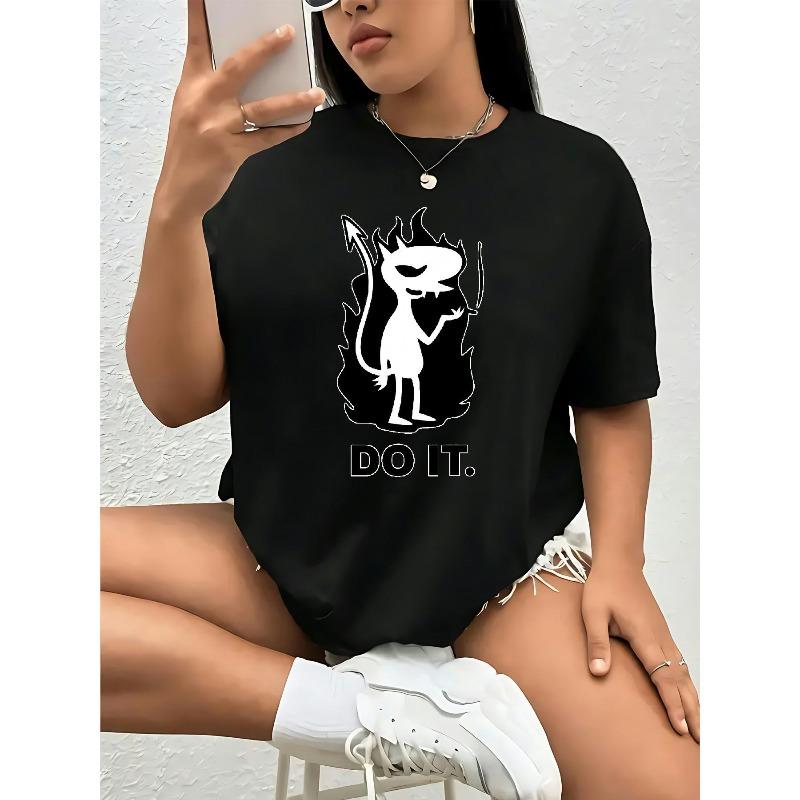 Plus Size Women Oversized A To Z Letter Print Short Sleeve Casual Tee