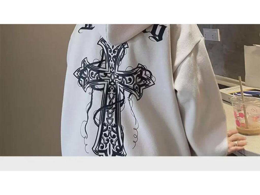 Модная толстовка с капюшоном High Street Cross на осень/зиму — унисекс, свободный крой, стильный принт