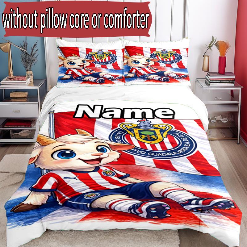 3pcs Duvet Cover Set (1*Duvet Cover + 2*Pillowcase, Without Core), Custom Name Club Deportivo Guadalajara Pattern Bedding Set, Home Bedroom Decor Gift